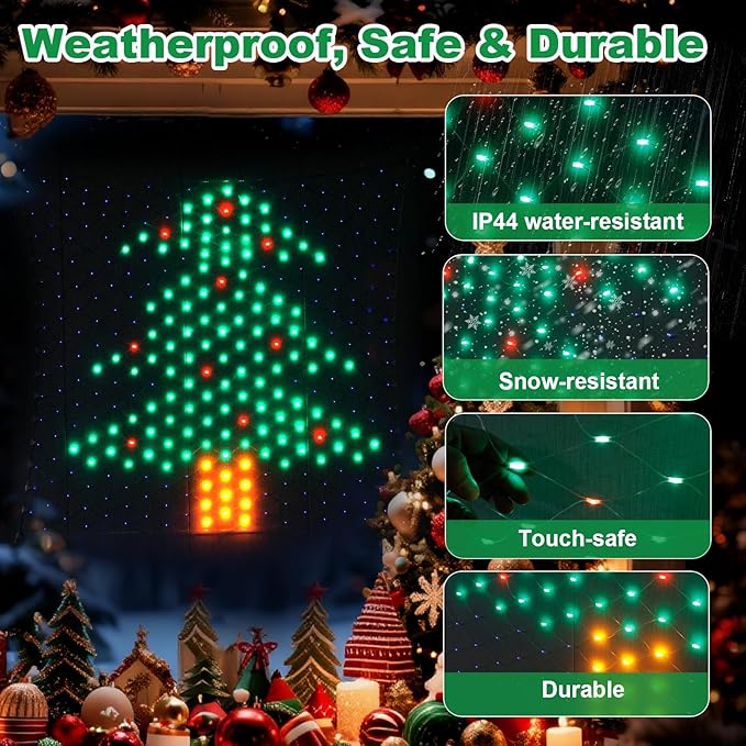 Leisure world LED Christmas Tree Window Silhouette LightsUSB Operated LED Net Outdoor Mesh Lights with Timer 8 Modes for Indoor Outdoor Holiday Xmas Party Decor