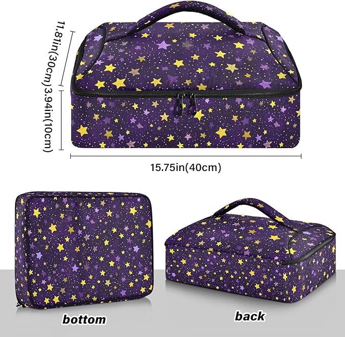Casserole Carrier Stars Purple and YellowInsulated Casserole Carrier for Hot or Cold Food Thermal Lunch Tote for Potluck Parties Picnic Beach Fits 9 x 13 Inches Baking Dish