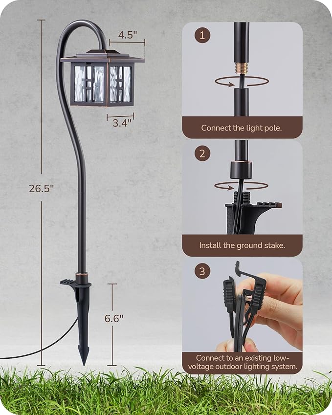 EDISHINE Low Voltage Landscape Lighting 3.4W 155LM Oil-Rubbed Bronze Outdoor Landscape Path Lights for Garden Driveway Die-Cast Aluminum 50000H Integrated LED 4-Pack
