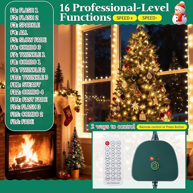 Christmas Light Controller with Remote Create Dazzling Lighting Displays with Multiple Functions Timer Dusk to Dawn Sensor Adjust Speed for Christmas Outdoor String Light (1 Channel 16 Functions)