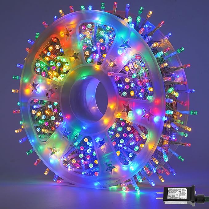 YEGUO 165ft 500 LED Christmas Lights Outdoor Waterproof Clear Wire String Lights Indoor Plug in 8 Modes Twinkle Tree Light Multicolor