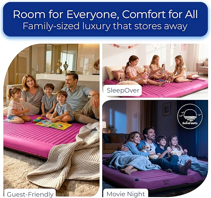 Premium Double Sleeping Pad for Camping - Camping Mattress 2 Person XL with Built-in Pump - 6.9 Thick Camping Beds for Adults - Indoor Beach &amp Pool Use