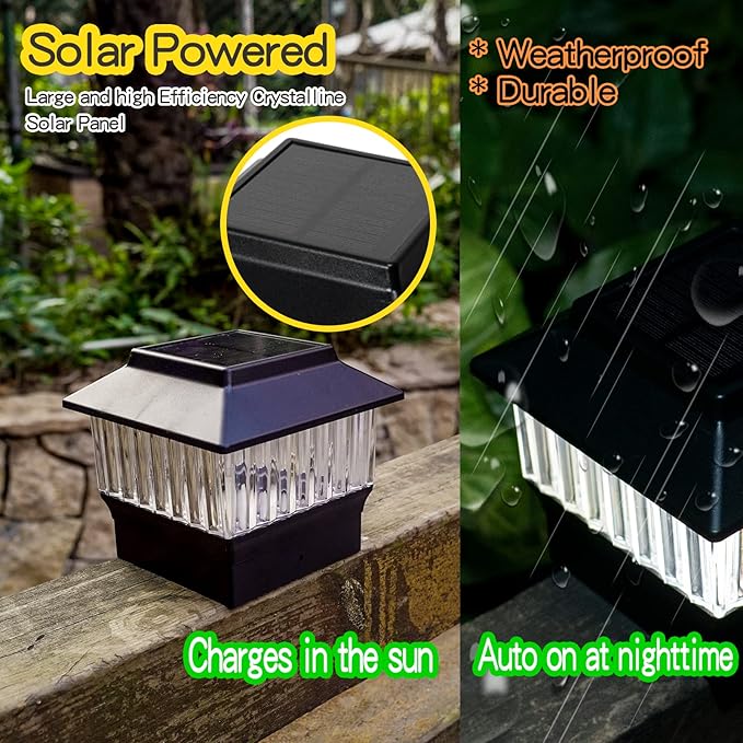 4-Pack Solar Post Cap Lights Outdoor 50 Lumen 3-Color Adjustable (3000K/4000K/6000K) Waterproof LED Lights for 4x4 &amp 5.5x5.5 Posts Black Matte Finish No Wiring Needed - Auto On/Off