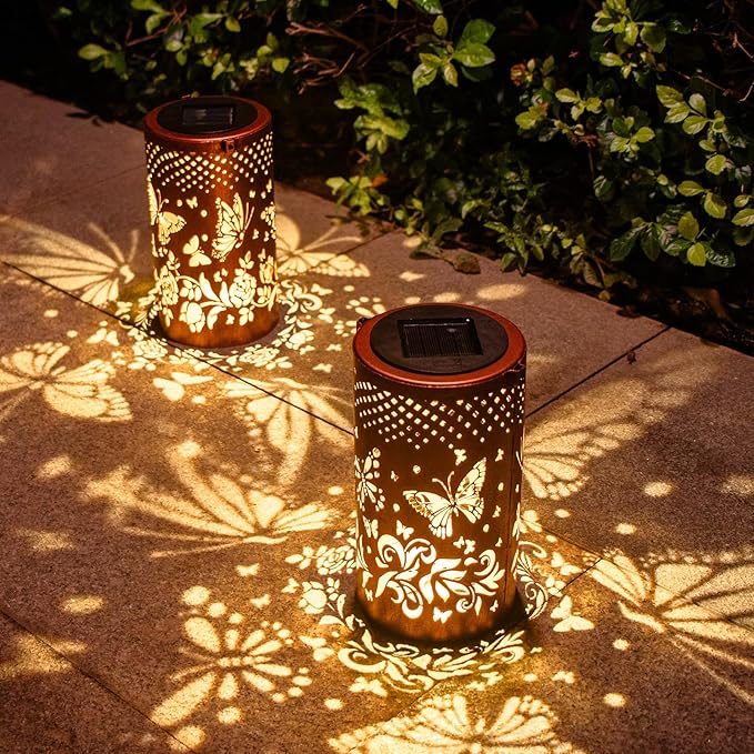 Butterfly Solar Lanterns Outdoor Hanging Hollowed-Out Metal Waterproof LED Garden Decor Light for Patio Yard Pathway Lawn Front Porch Christmas Thanksgiving Birthday Gifts for Women Mom Grandma