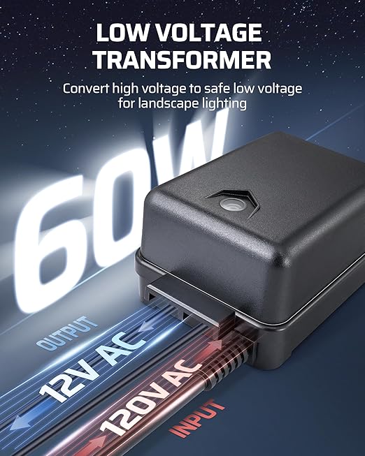 DEWENWILS 60W Low Voltage Landscape Transformer with Photocell Sensor Low Voltage Transformer 120V AC to 12V AC Landscape Lighting Transformer for Outdoor Lights Garden Lights Spotlight UL Listed