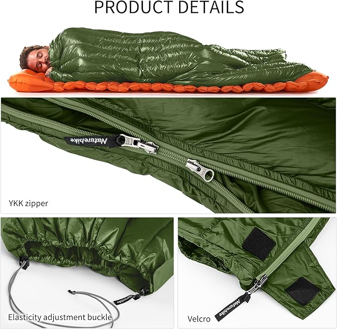 Naturehike Ultralight Backpacking RDS Down Sleeping Bag for Adults 650 Fill Power Sleeping Bag for 42/52℉ 20oz Compact Lightweight Sleeping Bags for Hiking Camping 3 Seasons