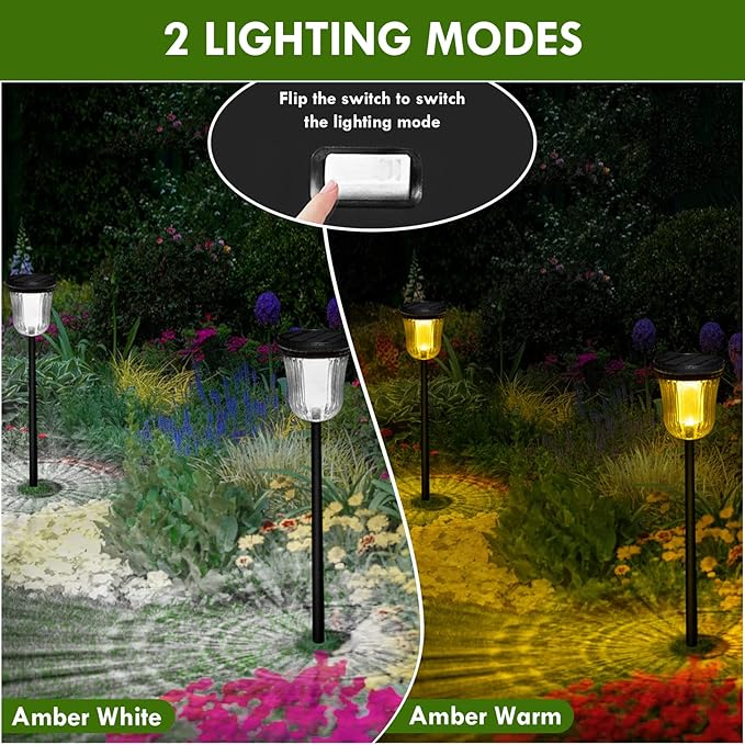 Solar Pathway Lights Outdoor Waterproof 4 Pack 200 Lumens Super Bright Solar Garden Lights with 2 Lighting Modes Auto On/Off Outdoor Solar Lights for Yard Walkway Lawn Driveway Path