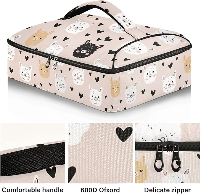 Casserole Carrier Pattern Cute AlpacaInsulated Casserole Carrier for Hot or Cold Food Thermal Lunch Tote for Potluck Parties Picnic Beach Fits 9 x 13 Inches Baking Dish
