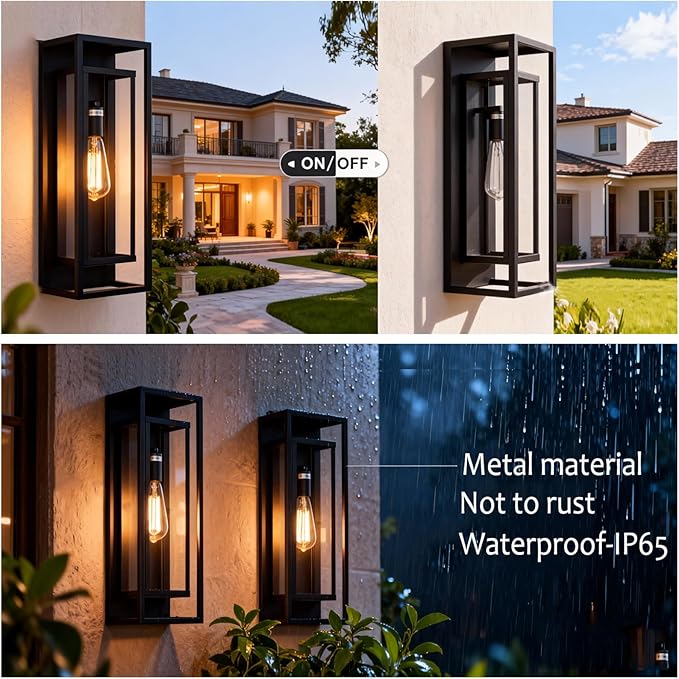 18inch Outdoor Wall Light FixturesExterior Waterproof LanternsPorch Sconces Wall Mounted Lighting with E26 Sockets &amp Glass ShadesModern Matte Black Wall Lamps for Patio Front Door Entryway (1 P