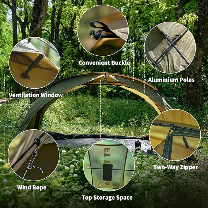 Camping Tent 1 to 2 Person Backpacking Tent Waterproof &amp Windproof Ultralight Instant Tent for Camping Hiking OutdoorLightweight for Adults Kids Scouts Easy Setup