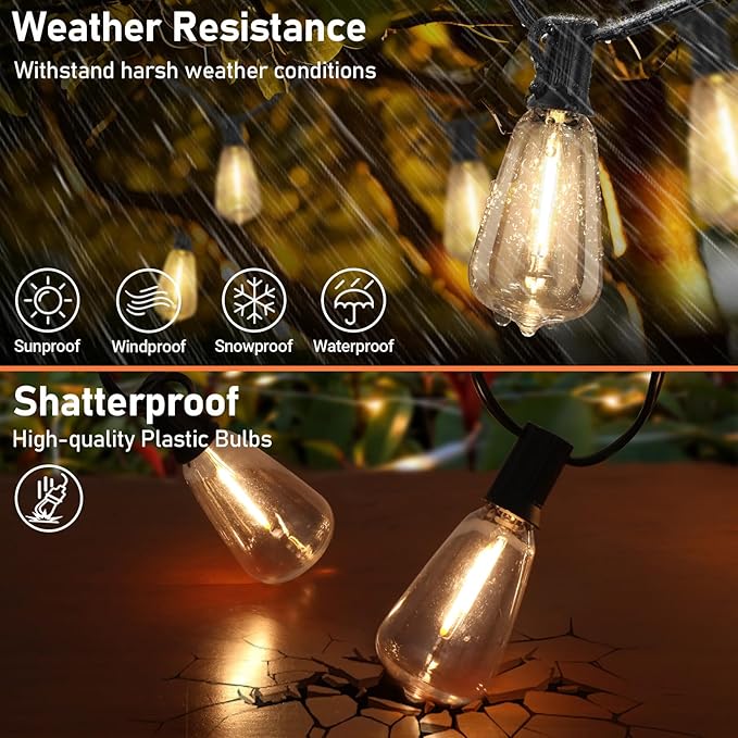 Bosceos Solar Outdoor String Lights Waterproof 80FT Solar Powered String Lights for Outside with Shatterproof Bulbs Dimmable ST38 LED Lights String Patio Hanging Lights for Backyard Garden Party