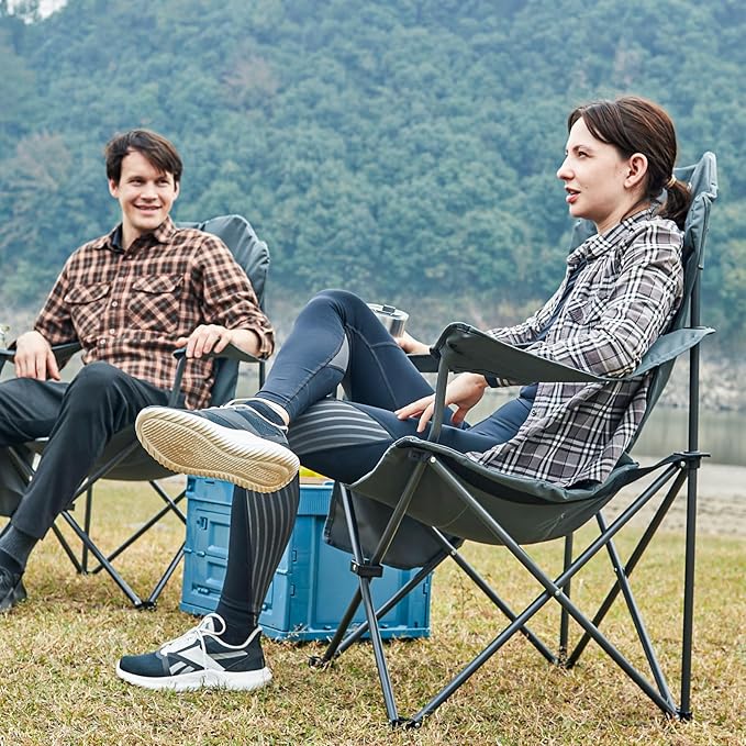 EVER ADVANCED Folding Camping Chair with High Back Padded 2 Pack Oversized Portable Lawn Chairs Lightweight Sturdy Steel Foldable Outdoor Camp Chair for Adults Black