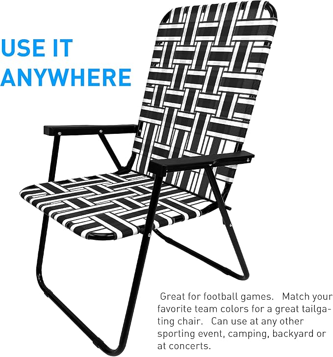 EasyGo Product Portable – Retro Style High Back Design – Outdoor Webbed Chair for Backyard Camping Sporting Events – Easy Folding 4 Pack Black/Grey