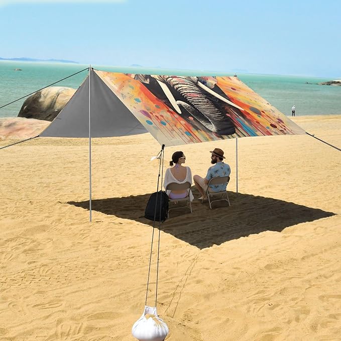 Beach Tent Sun Shelter Elephant Colored Checkered Lines Lightweight &amp Easy Setup Beach Shade Canopy for Camping Fishing