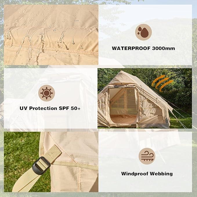 EROMMY 4/6/8/12 Person Inflatable Tent with Skylight 4 Season Blow Up Tents with Hand Pump for Outdoor Camping &amp Hiking Easy Set-up Windproof Sunproof Waterproof