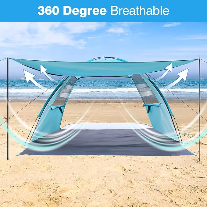 DLUCKY Beach Tent for 1/2/3/4/5/6 PersonAnti-UV Portable Sun Shade ShelterUPF 50+Both Sides Extendable FloorExtendable Awningwith 2 Ventilating Mesh WindowsLightweight &amp Easy Setup.