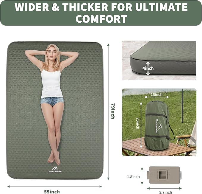 Self Inflating Sleeping Pad with Electric Pump 4 Ultra-Thick Memory Foam Camping Pad 40s Fast Inflating Camping Mattress Pad 4-Season Insulated Camp Sleeping Mat for Outdoor/Travel/Tent (Twin)
