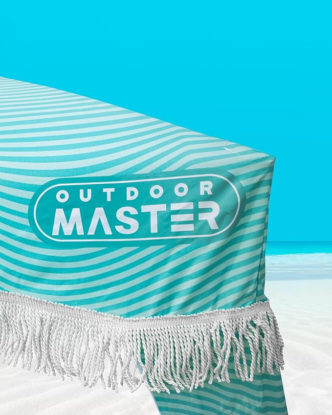 OutdoorMaster Beach Cabana with Fringes Portable 6' x 6' Beach Canopy for Sand Easy Set Up Beach Shelter Included Side Wall UPF 50+ UV Protection Sun Umbrella - for Family &amp Friends