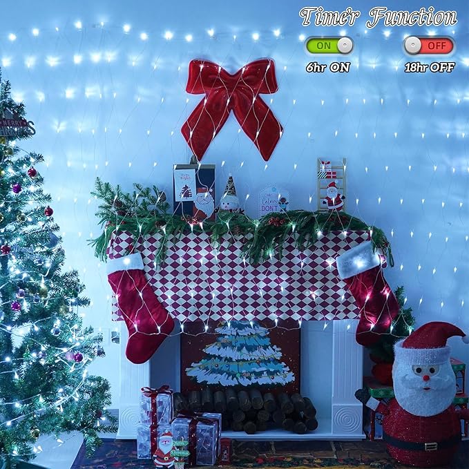 YEGUO Net Lights Outdoor Mesh Lights 12ft x 5ft 360 LED White Bush Light Outdoor Waterproof 8 Modes Connectable Clear Wire Christmas Light Plug in
