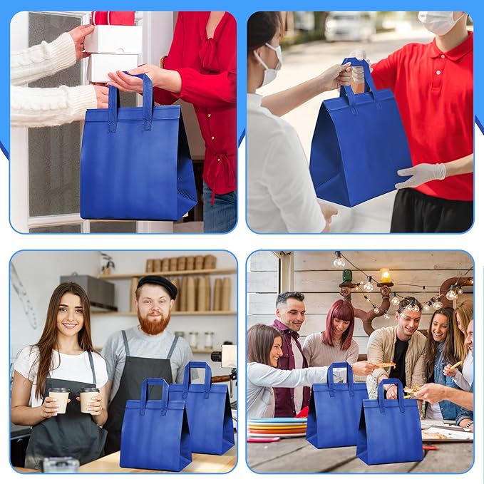 Hushee 200 Pcs Insulated Take out Bags Bulk Thermal Insulation Take Away Bags Disposable 10.24x11.02x6.69 Inch for Grocery Lunch Hot Cold Frozen Food Delivery Shipping Cooler(Blue)