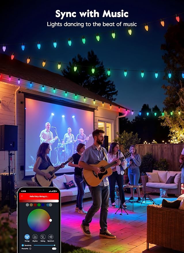 Brightown Smart C9 LED Christmas Lights 150 LED RGB C9 String Light with Remote App Control Music Sync Connectable Waterproof Outdoor Christmas Lights for House Tree Patio Holiday Xmas Decor