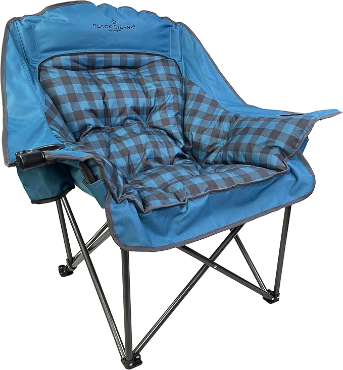Black Sierra Oversized Camping Chair for Adults – 400 lb Heavy Duty Folding Chair with Cup Holders &amp Carry Bag