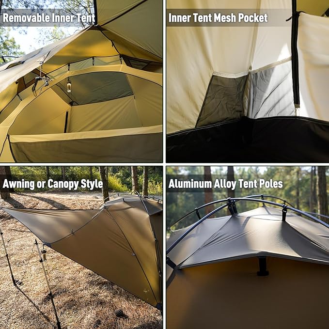 POMOLY Camping Hot Tent Wood Stove Tents Dune Solo Portable Tents with Inner Tent for 1 Person Hiking Hunting Backpacking