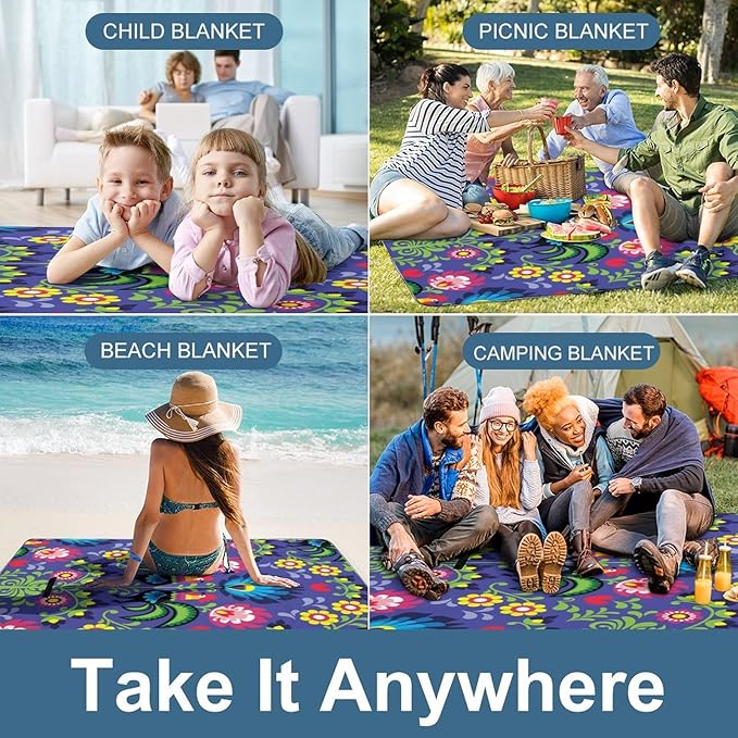 Seamless-polish-folk-art-pattern-with-roosters-vector-2482176 Waterproof Outdoor Picnic Blanket Sandproof Beach Mat for Camping Hiking Grass Travelling