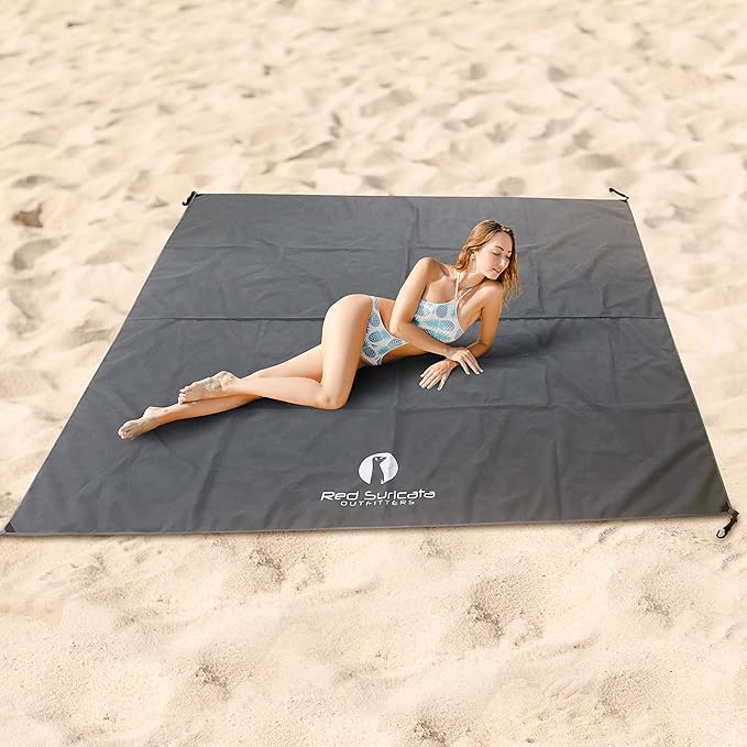 Red Suricata Sand Free Beach Mat – Sand Proof Beach Blanket Sandless Waterproof – fits and Matches Beach Canopy - for Outdoor Beach Picnics Camping RVing (Large Grey)