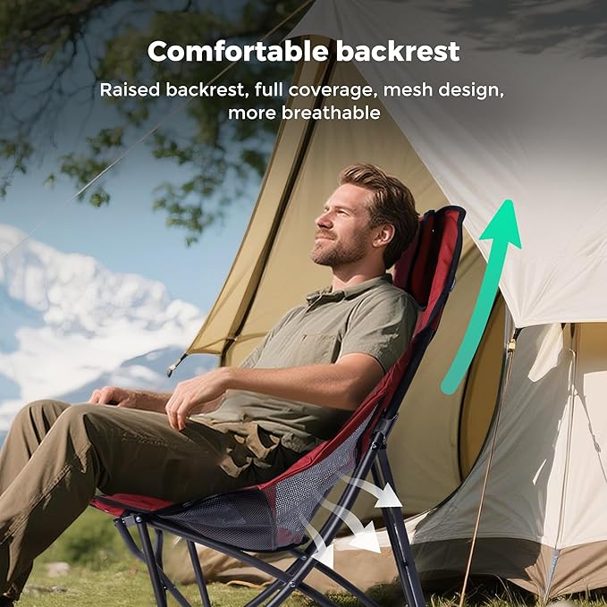 SUNNYFEEL High Back Camping Chair for Adults 2 Pack Lightweight Camping Chair Support 250 lbs Heavy Duty Folding Chair Design Portable &amp Collapsible Camping Chairs for Outdoor Camp Beach Picni