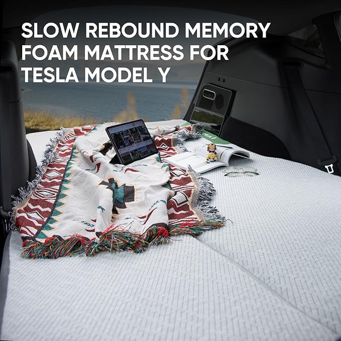 Camping Mattress for Tesla Model Y Foldable Memory Foam Mattress for Tesla Model Y Mid-Large SUV Sleeping Pad with Dual-Mode 4 Seasons Use for Road Trips &amp Car Camping