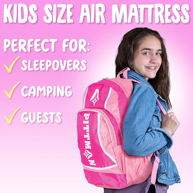 Pittman - Kids Air Mattress - Deluxe Kids Inflatable Bed with Electric Pump &amp Durable Backpack - Perfect Teen to Toddler Blow up Mattress for Sleepovers Camping or Childs Travel Bed