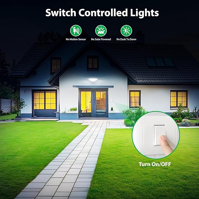 iMaihom 65W 6500LM LED Outdoor Flood Light Switch Controlled Outdoor Security Light 3 Adjustable Heads IP65 Waterproof 6500K Daylight White Hardwired Wall Mount Light for Garage Yard Patio White