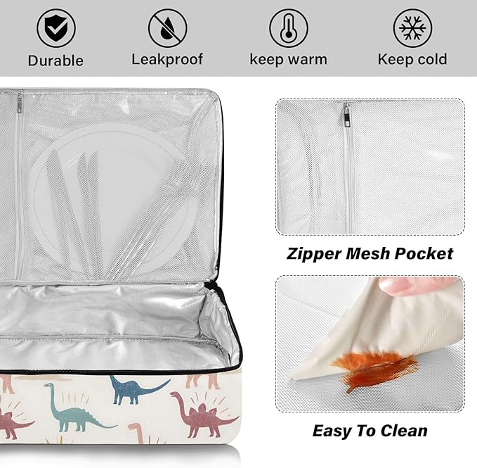 Casserole Carrier Cartoon DinosaurInsulated Casserole Carrier for Hot or Cold Food Thermal Lunch Tote for Potluck Parties Picnic Beach Fits 9 x 13 Inches Baking Dish