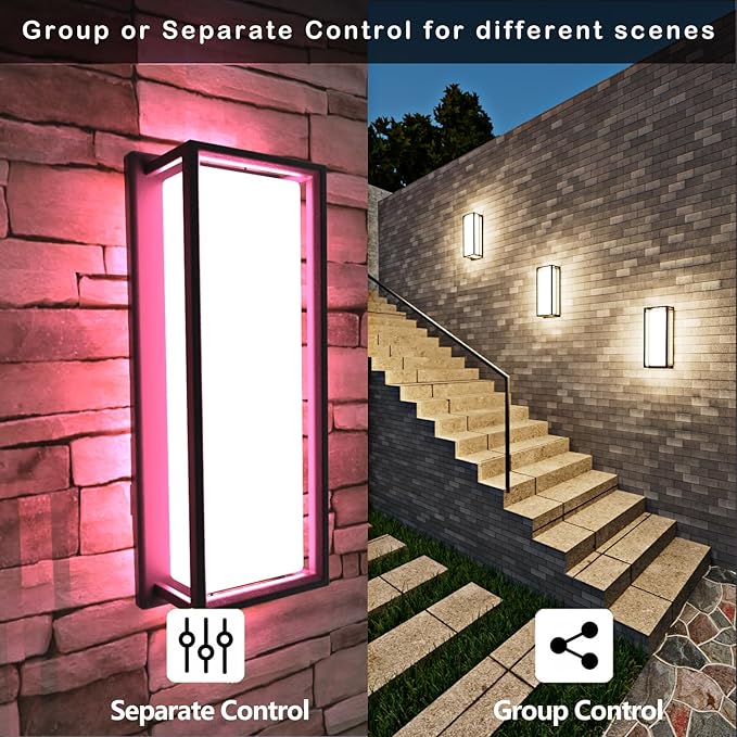 Smart Outdoor Lights Color Changing 2 Pack RGB+2700K-6500K Outdoor Wall Sconce Aluminum Exterior Lighting Fixtures Waterproof Antirust APP Control Up and Down Lights