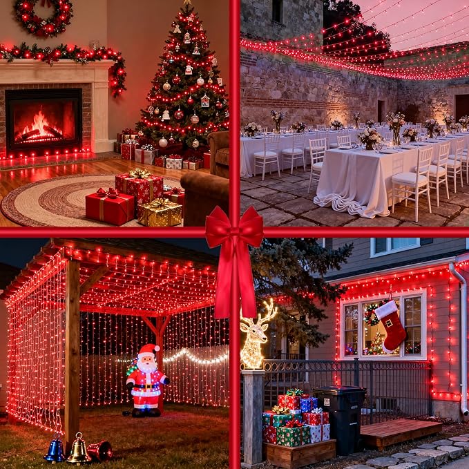1500 LED Christmas Lights Outdoor with 12 Modes 470FT Green Wire Christmas String Fairy Lights with Timer &amp Dimmable Waterproof Twinkle Tree Lights for House Patio Party Wedding Xmas Decor Red