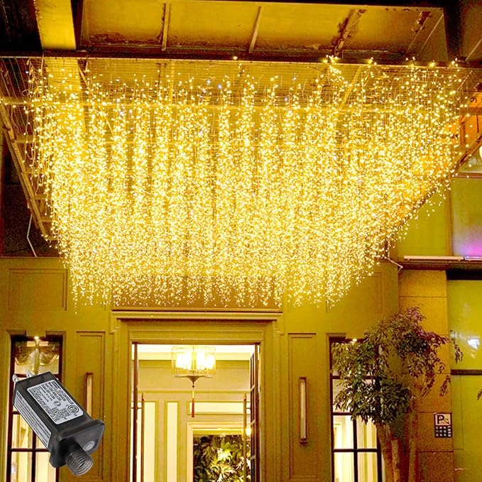 ZIMINGU Icicle Lights Outdoor 32.8 FT 400 LED 8 Modes Christmas String Fairy Lights with 80 Drops Twinkle Waterproof Connectable for Roof Balcony Business Park Decor Warm White 10M