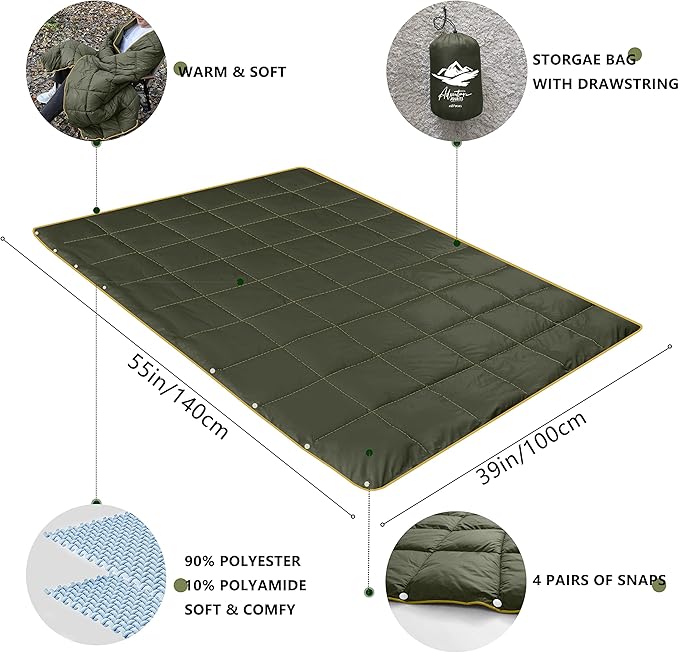 Mini Camping BlanketLightweight Puffy Blanket Packable Down Alternative Throw Blanket Waterproof Windproof for Outdoors Travel Beach Airplane Hiking