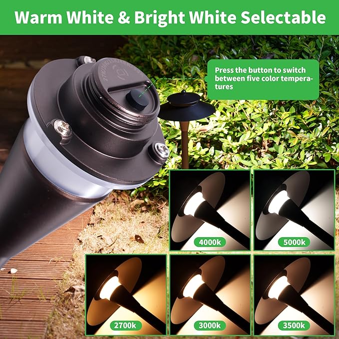 Outdoor Pathway Lights Wired 12V 2700K/3000K/3500K/4000K/5000K Selectable Landscape Path Light LED Waterproof Walkway Fixture Electric ORB Aluminum for All Weather Garden Yard (6 Pack)