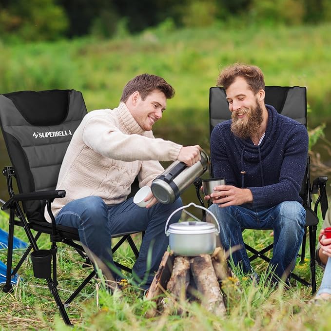 Supperella Movable Backrest Camping Chair for Adults with Cup Holder Folding Lawn Chairs for Outdoor Activities Sports Travel &amp Picnic