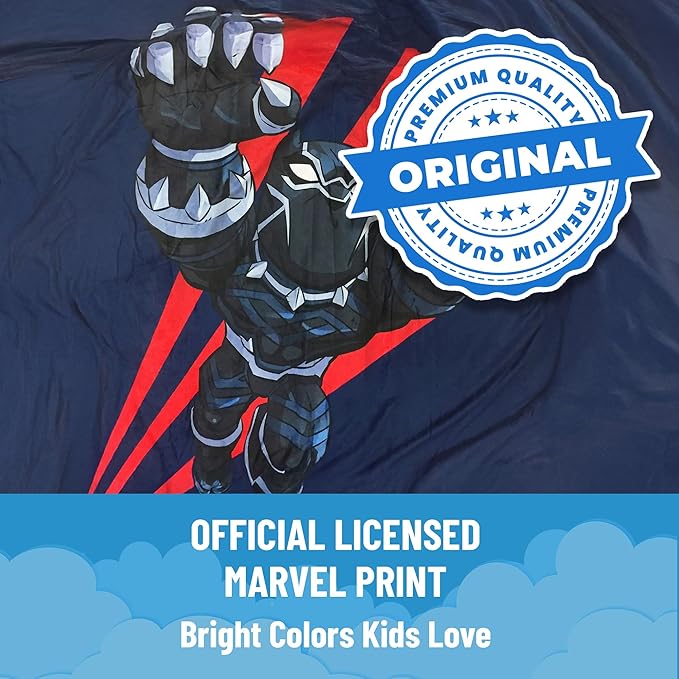 Jay Franco Kids Nap Mat with Embedded Pillow &amp Blanket – Soft 46x20 Microfiber Sleeping Bag with Name Tag &amp Handle for School Travel Sleepover Blue - Black Panther