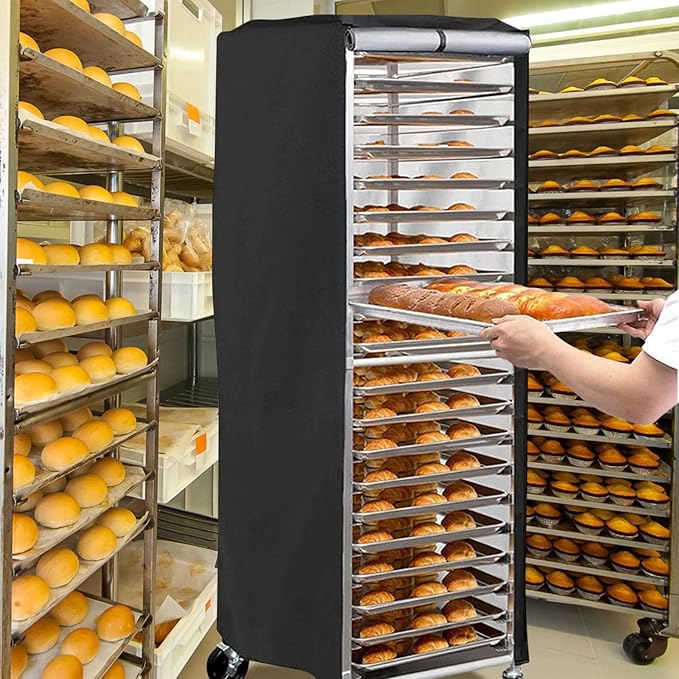 Pan Rack Cover – 420D Silver Coated Oxford Cloth 59x72x163cm | Zippered Single Door Bread Cake Storage Rack Protector | Waterproof Dustproof Cover For Bakery Kitchen Catering Equipment