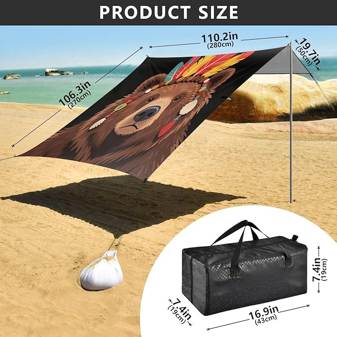 Retro Exquisite Bear Beach Tent Camping Sun Shelters Portable Outdoor Canopy Sun Shade for Camping Trips Fishing Backyard Fun or Picnics Easy Setup with Carrying Bag