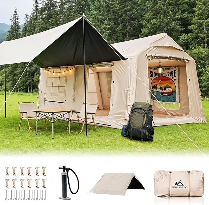 Inflatable Tents for Camping Large Inflatable Camping Tent with Hand Pump Easy Setup Tents for 2/4/6/8/10/12 People Portable Glamping Tent