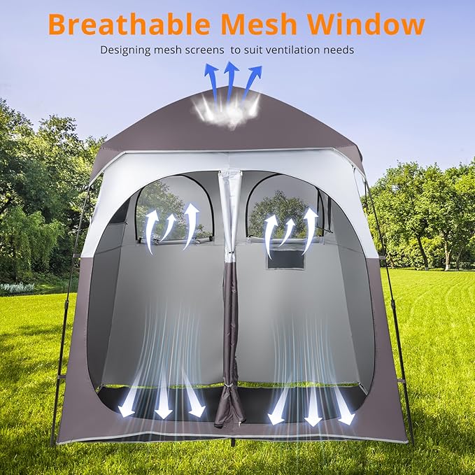 VINGLI 2 Room Shower Tent 7.5 FT Instant Pop Up Shelter with Carrying Bag Privacy Changing Room TentPerfect for Portable Toilet Camping Dressing Outdoor Indoor Easy Set Up