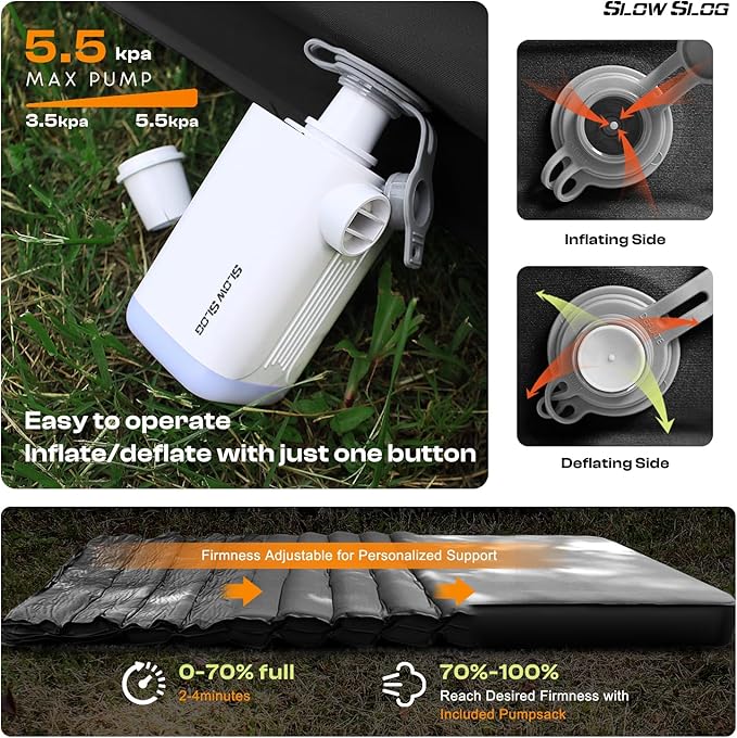 Self-Inflating Sleeping Pad with Portable Electric Air Pump 4in Thick Memory Foam Camping Mattress for Tent Cot &amp Car Travel Fast Inflate &amp Deflate Camping Pad