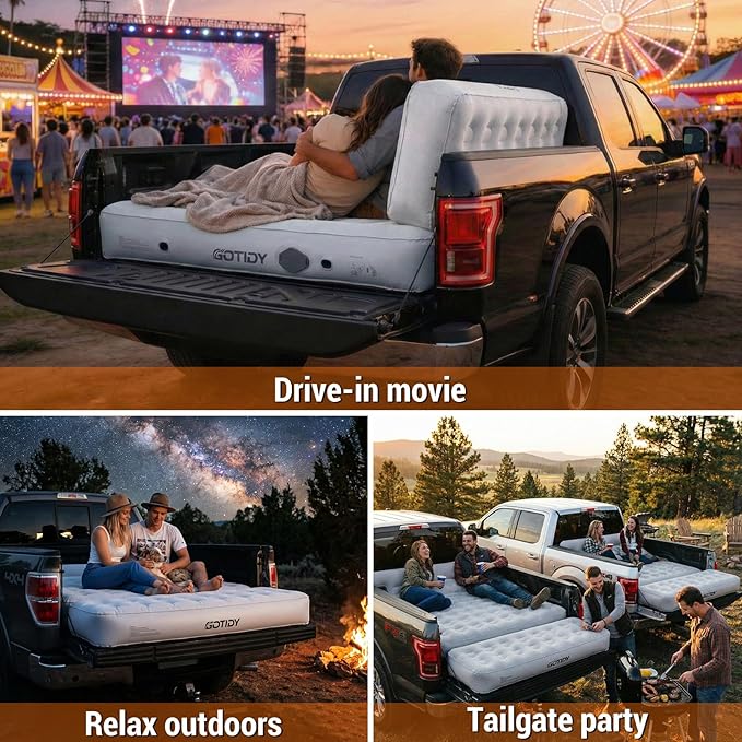 F150 Truck Bed Mattress 5.5-5.8ft for Full-Size Pickup Fabric Texture Truck Bed Air Mattress with Tailgate Extender Customized for F150/Silverado/Ram1500 with Detachable Air Pump Truck Bed Camping