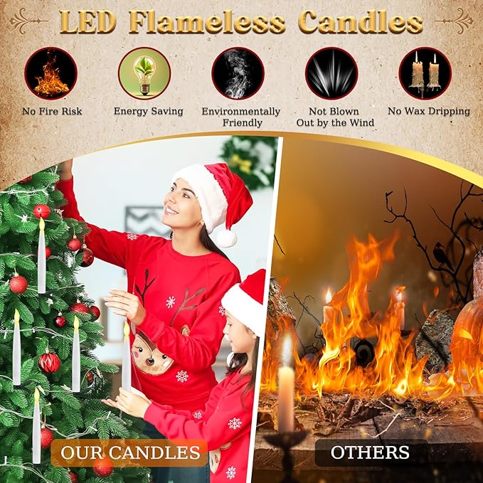 Halloween Decorations - Floating Candles with Wand &amp 6-Hour Timer - Flameless LED Hanging Candles with Clip Battery Operated Window Taper Candle for Indoor/Outdoor Halloween &amp Holiday Decor 1