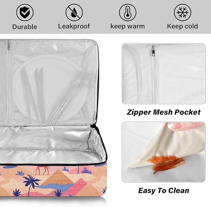 Casserole Carrier Camel PrintInsulated Casserole Carrier for Hot or Cold Food Thermal Lunch Tote for Potluck Parties Picnic Beach Fits 9 x 13 Inches Baking Dish