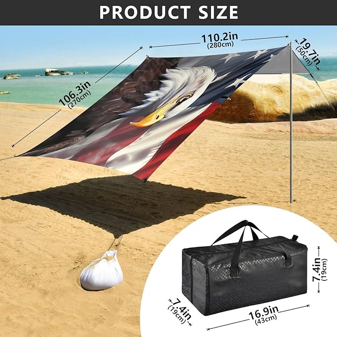 American Flag EagleCamping Sun Shelters 9.2 x 10.5 FT Beach Canopy Tent Sun Shade with Carrying Bag for Camping Trips Fishing Backyard Fun or Picnics 21340999